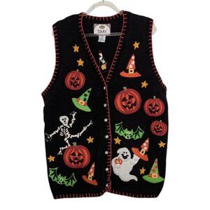 Tiara International Halloween Sweater Vest Womens Size Medium Black Vintage Y2K